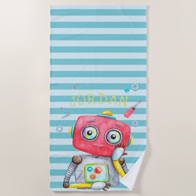 Toalla de playa personalizada de robot lindo (Anverso)