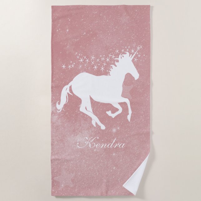 Toalla de playa personalizada de Unicornio rosa (Anverso)