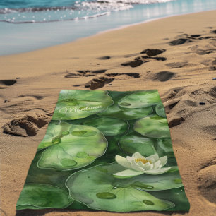 Toalla de playa personalizada Estanque de acuarela