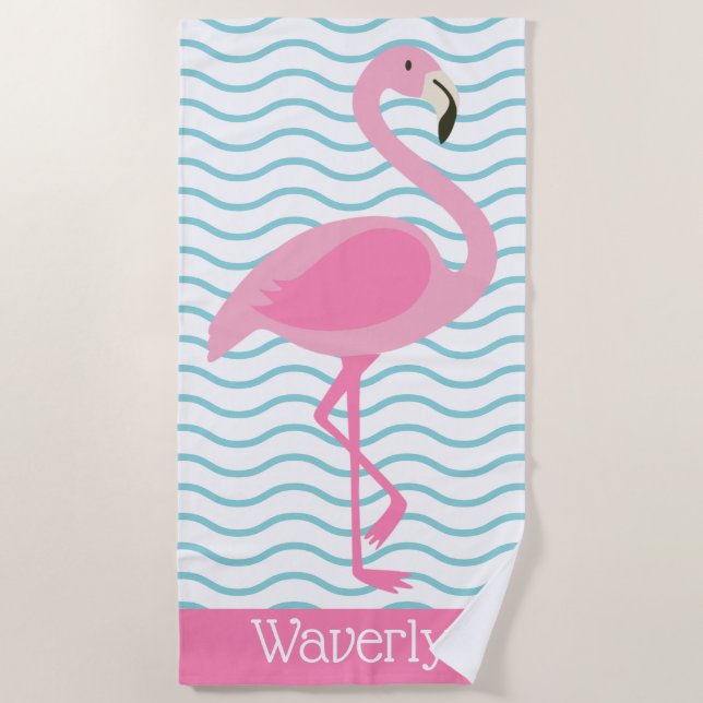 Toalla de playa personalizada Flamingo rosa (Anverso)