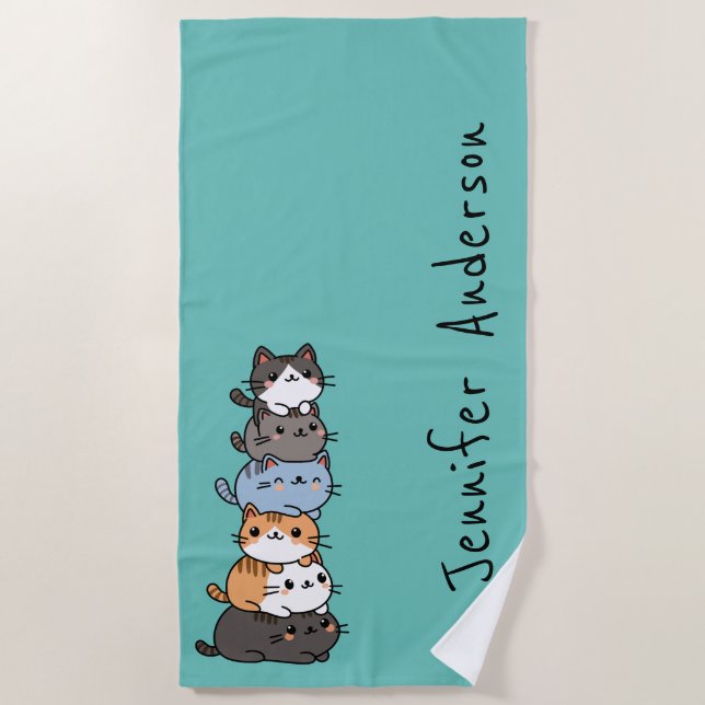 Toalla De Playa Personalizada La Adorable Pila Kawaii De Gatos Gat (Anverso)