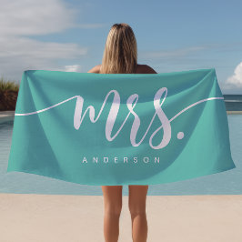 Toalla De Playa Personalizada La Novia Verde azulada Y Blanca Reci