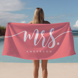 Toalla De Playa Personalizada la Sra. Pink Y White New Bride
