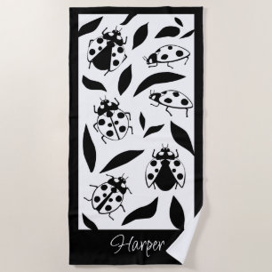 Toalla de playa personalizada Ladybugs en blanco y