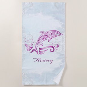 Toalla de playa personalizada Magenta Dolphin