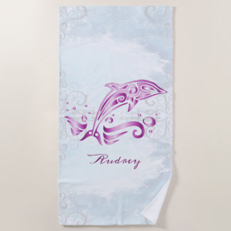 Toalla de playa personalizada Magenta Dolphin
