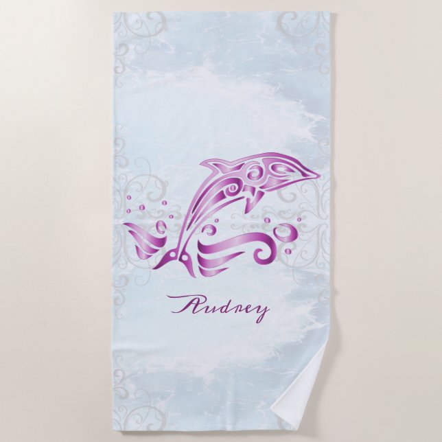 Toalla de playa personalizada Magenta Dolphin (Anverso)
