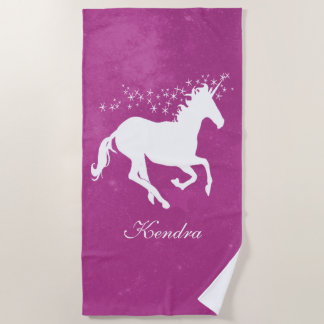 Toalla de playa personalizada Magenta Unicorn