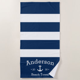Toalla de playa personalizada - Náutica azul y bla