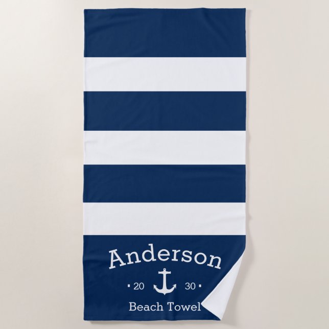 Toalla de playa personalizada - Náutica azul y bla (Anverso)