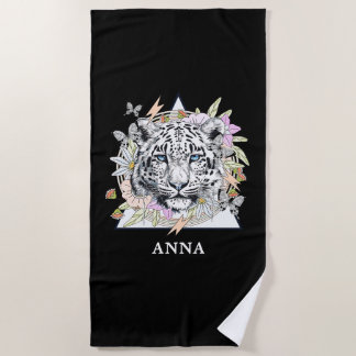 Toalla de playa personalizada Nombre del tigre bla