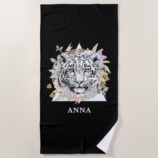 Toalla de playa personalizada Nombre del tigre bla (Anverso)