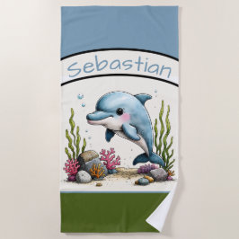 Toalla de playa personalizada para niños con delfi