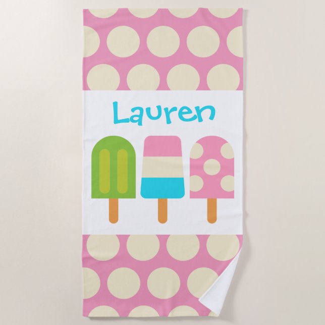 Toalla de playa personalizada Polka Dot Popsicles (Anverso)