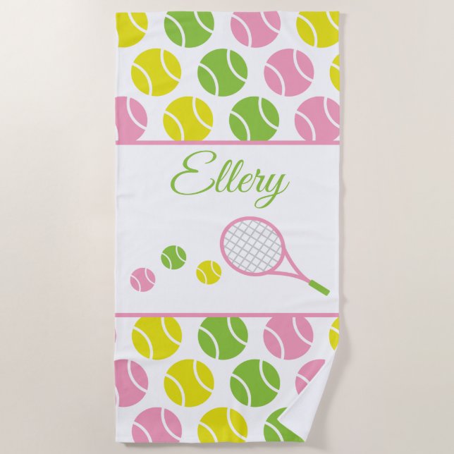 Toalla de playa personalizada Preppy Tennis (Anverso)