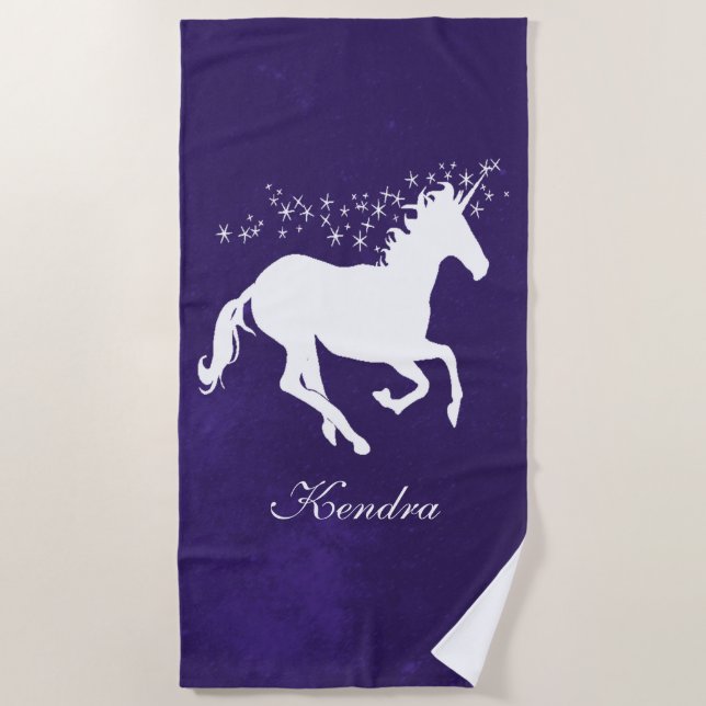 Toalla de playa personalizada Purple Unicorn (Anverso)