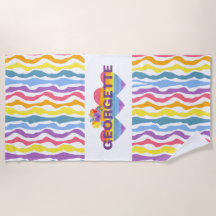 Toalla de playa personalizada Rainbow Heart