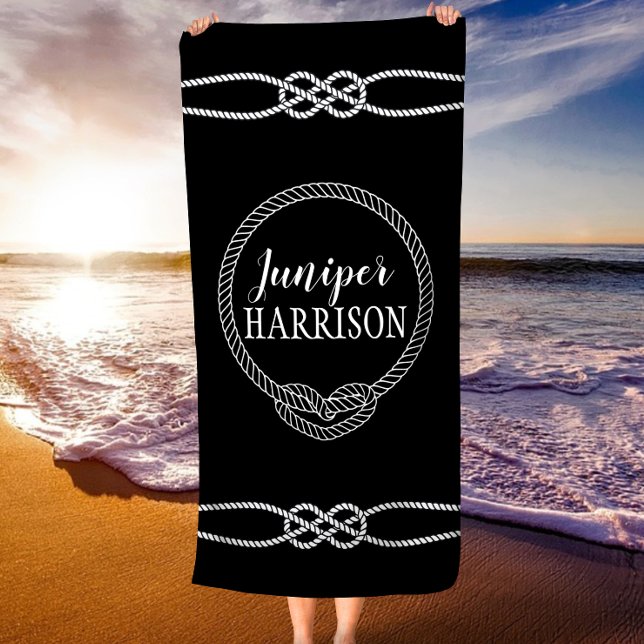 Toalla de playa personalizada Rope Knot & Heart (Rope Knot & Heart Personalized Beach Towel)