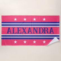 Toalla de playa personalizada rosa y azul marino P