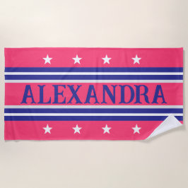 Toalla de playa personalizada rosa y azul marino P