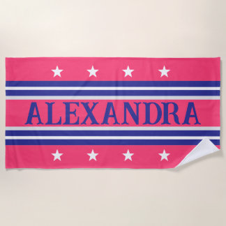 Toalla de playa personalizada rosa y azul marino P