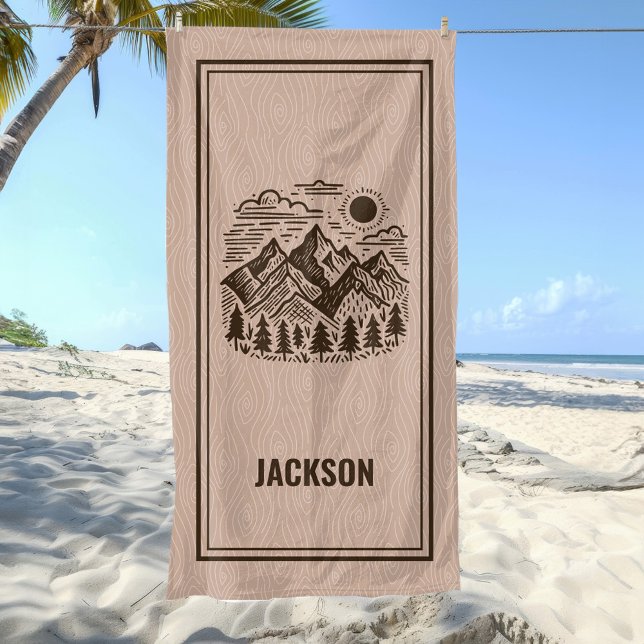 Toalla de playa personalizada rústica moderna de m (Rustic Modern Mountains Custom Beach Towel)