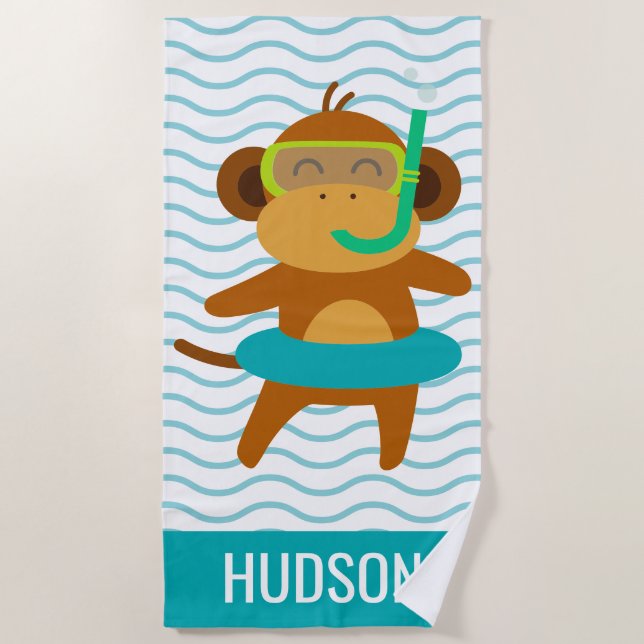 Toalla de playa personalizada Scuba Monkey (Anverso)