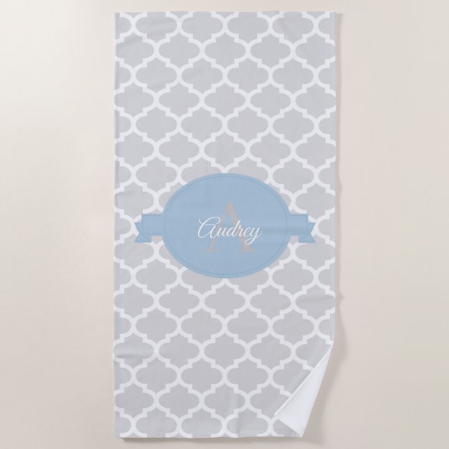 Toalla de playa personalizada Sky Blue Quatrefoil (Anverso)