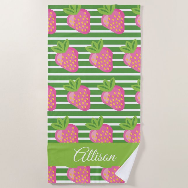 Toalla de playa personalizada Stripes & Strawberri (Anverso)