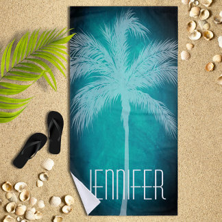 Toalla de playa personalizada Tropical Palm Aqua B