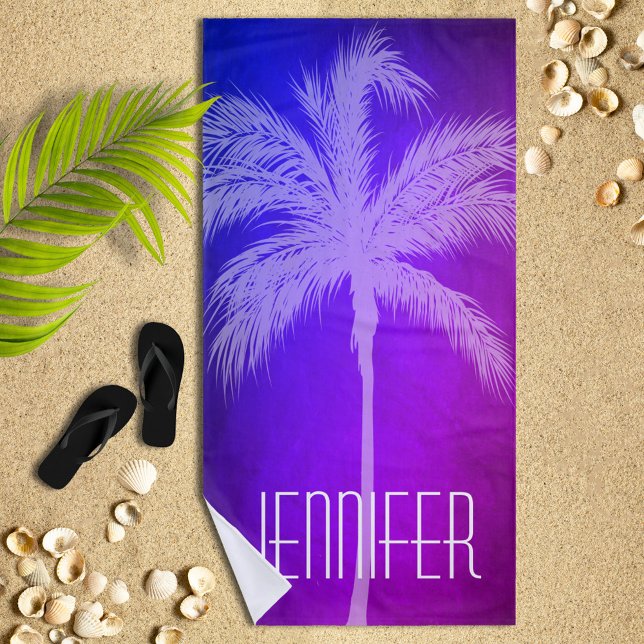 Toalla de playa personalizada Tropical Palm Purple (Subido por el creador)