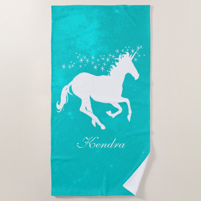 Toalla de playa personalizada Turquoise Unicorn (Anverso)