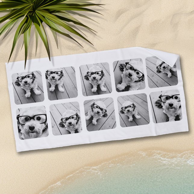 Toalla De Playa Personalizado 10 Collage de fotos con marcos redon (Personalized Beach Towel - Add Photos and Text)
