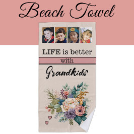 Toalla De Playa Personalizado 4 foto nietos de rosa floral