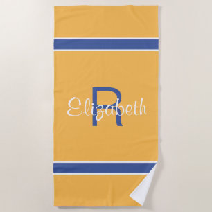 Toalla De Playa Personalizado amarillo azul blanco monogramado Nom