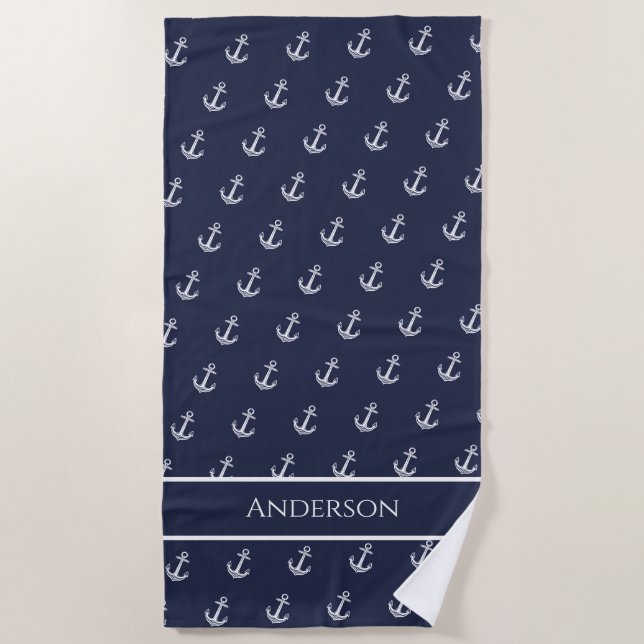 Toalla De Playa Personalizado Anchor Nautical Bathroom Ocean Naval (Anverso)