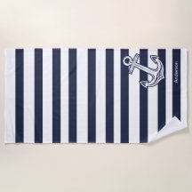Personalizado Ancla Náutica Baño Naval Bandas azul