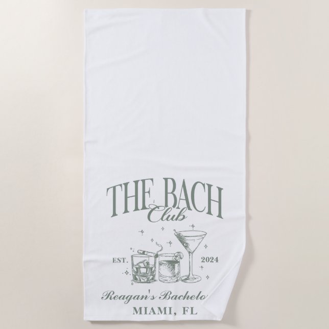 Toalla De Playa Personalizado Bach Club Bachelorette Retro Cocktai (Anverso)