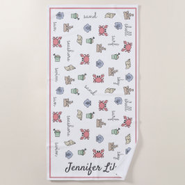 Toalla De Playa Personalizado Beach Sandcastle Crab Shell Pail Kid