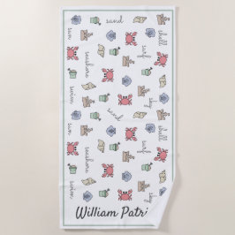 Toalla De Playa Personalizado Beach Sandcastle Crab Shell Pail Kid