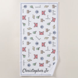 Toalla De Playa Personalizado Beach Sandcastle Crab Shell Pail Kid