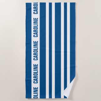 Toalla De Playa Personalizado Blanco Oscuro Patrón de franjas azul