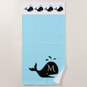 Toalla De Playa Personalizado blanco y azul lindo ballena negra in