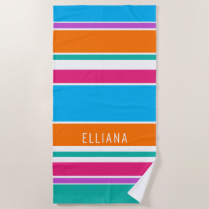 Toalla De Playa Personalizado cielo azul Naranja rosa caliente fra