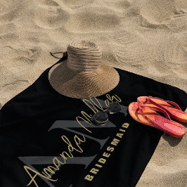 Toalla De Playa Personalizado Con Nombre Negro Oro Monograma Moder