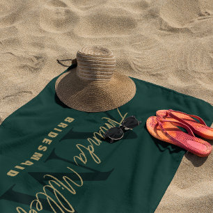 Toalla De Playa Personalizado Con Nombre Oro Verde Monograma Moder