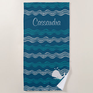 Toalla De Playa Personalizado costero Océano ballena Azul y olas