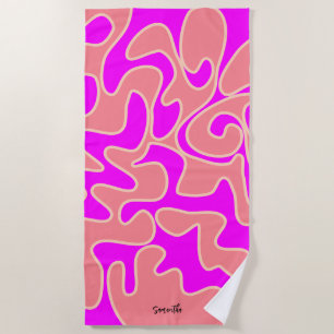 Toalla De Playa Personalizado de arte de Apricot Retro Fluido Rosa