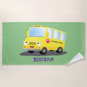 Toalla De Playa Personalizado de autobús escolar alegre y amarillo