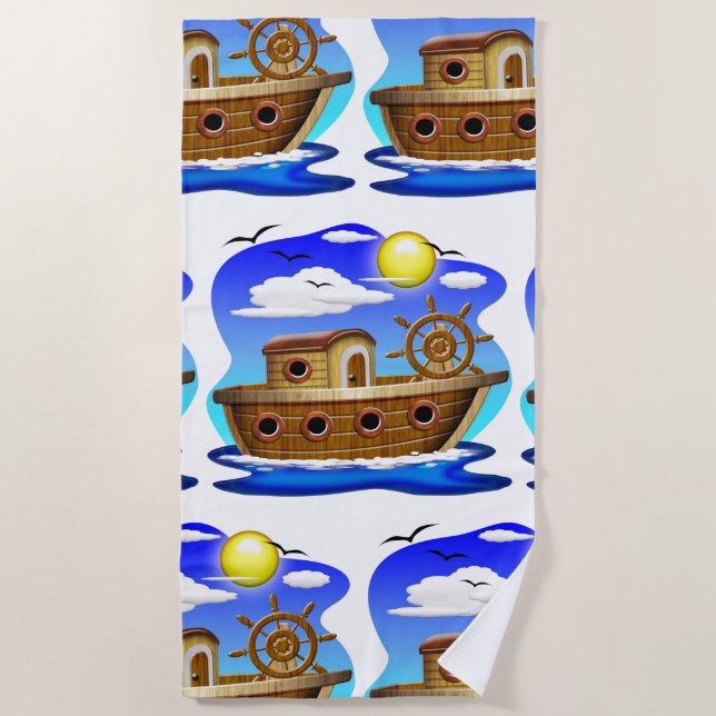 Toalla De Playa Personalizado de barcos pesqueros (Anverso)